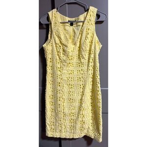 Tommy Hilfiger Womens Flower Eyelit V-Neck Sheath Dress Side Zip Yellow Size 8